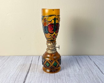 Vintage medium amber stained glass oil lamp with matching chimney with wick