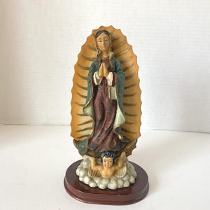 Virgen de Guadalupe - Our Lady of Guadalupe Colorful Vintage Resin 8 1/2&quot; Statue on base