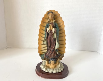 Virgen de Guadalupe - Our Lady of Guadalupe Colorful Vintage Resin 8 1/2" Statue on base
