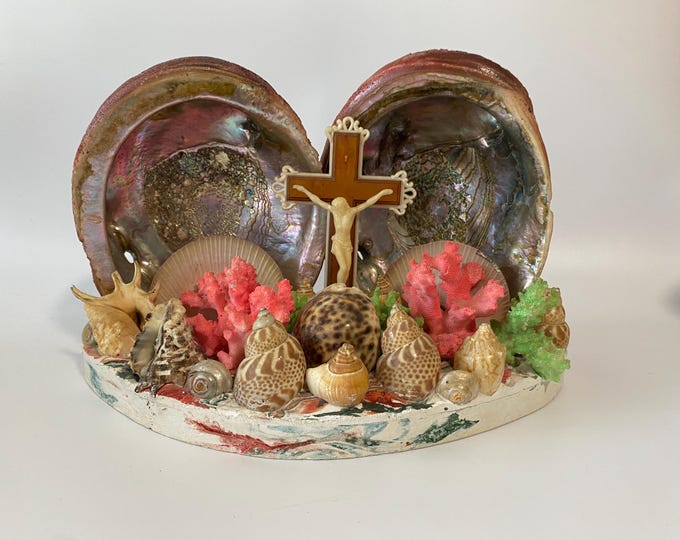 Large 13" wide Seashell Grotto Shrine with Crucifix