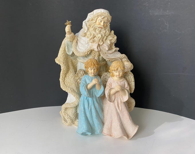 Merry Christmas To All - 10" Father Christmas with 2 Angel Children Figurine by Home Interior Gifts - Resin