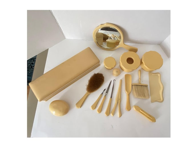 Vintage 16 Piece Set Pyralin Dubarry celluloid vanity set