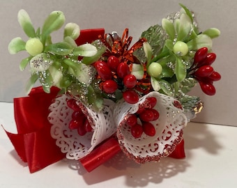 Vintage Plastic Christmas Corsage with Plastic Bells