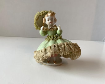 Dipped Lace Porcelain Lady with Parasol