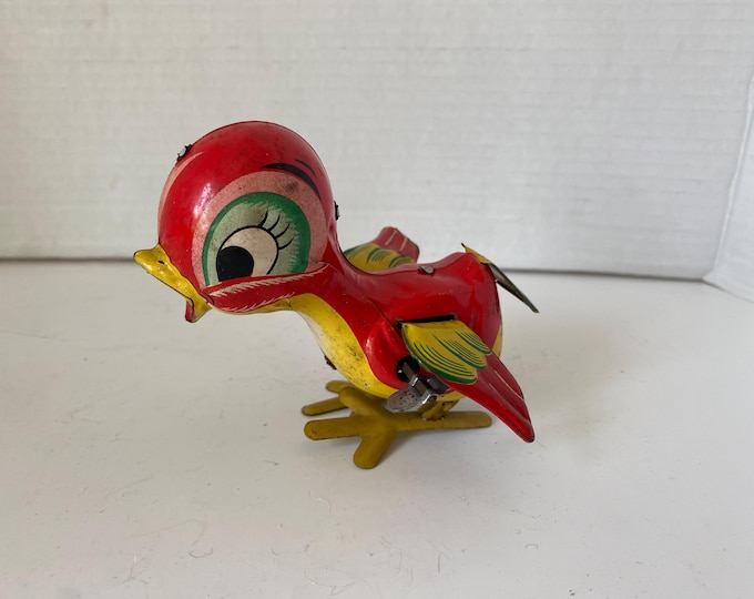 1950-60s Mikuni Tin Litho Mechanical Wind Up Pecking Duckling in working condition