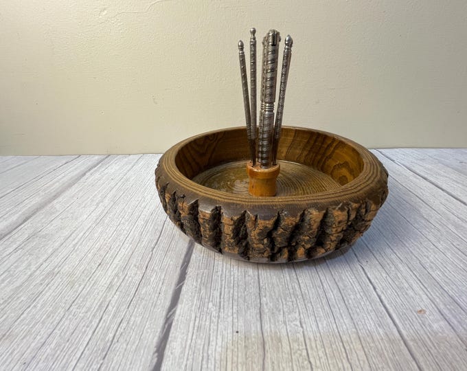 Vintage 6-piece Live edge nut bowl with cracker and picks