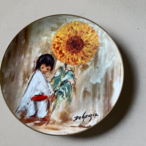 1985 signed Degrazia collectors' plate "Sunflower Boy" # 3,408 of 10,000 in original box