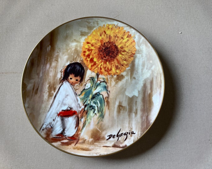 1985 signed Degrazia collectors' plate "Sunflower Boy" # 3,408 of 10,000 in original box