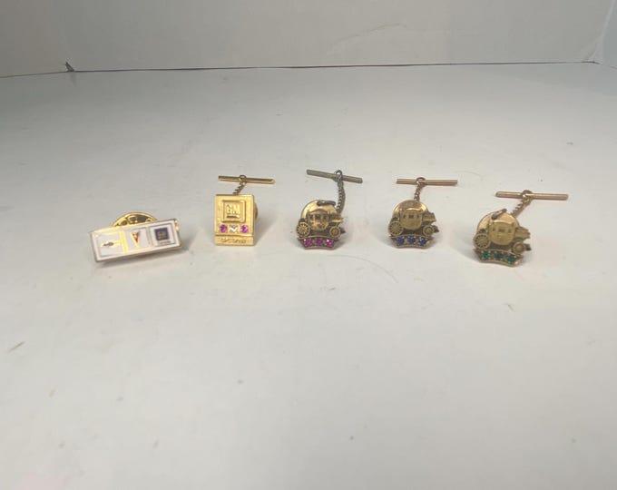 Vintage General Motors' Fisher Body Coach and  CPC 10K Gemstone Tie Tacks