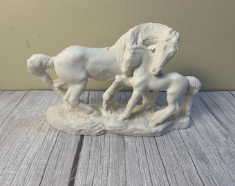 Vintage white powdered marble mare and foal