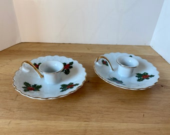 Lefton Mid Century Modern set of 2 Lefton holly and ivy candle holders