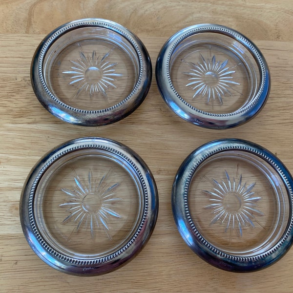 Set of 4 Leonard Sterling Silver  Glass Coasters