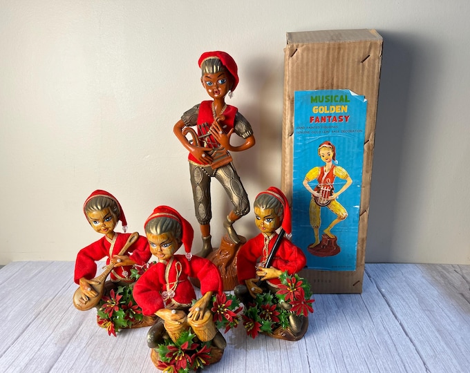 1960s MCM Pixie Elfs Musical Golden Fantasy Pixie - Set of 4