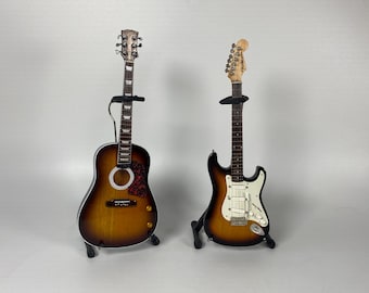 Choice of 10" Tall Miniature Acoustic or Electric Guitar Model Collectables with Stands in 1:4 Scale