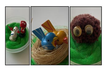 Set of 3 Miniature Spring or Easter Bird Nest for Dioramas encased in plastic capsule