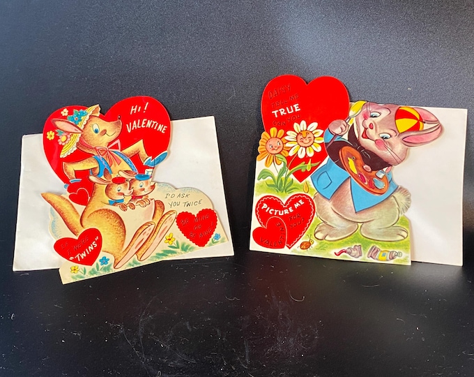 Set of 2 Vintage Mechanical Articulated Valentine Cards with Original Envelopes