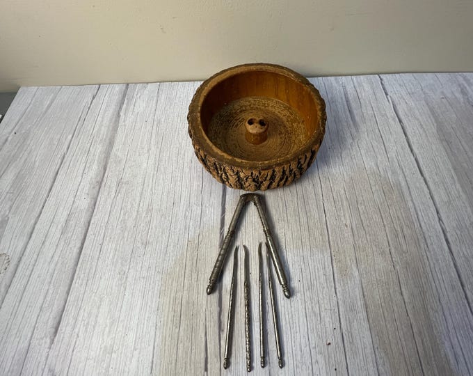 Vintage 6-piece Live edge nut bowl with cracker and picks