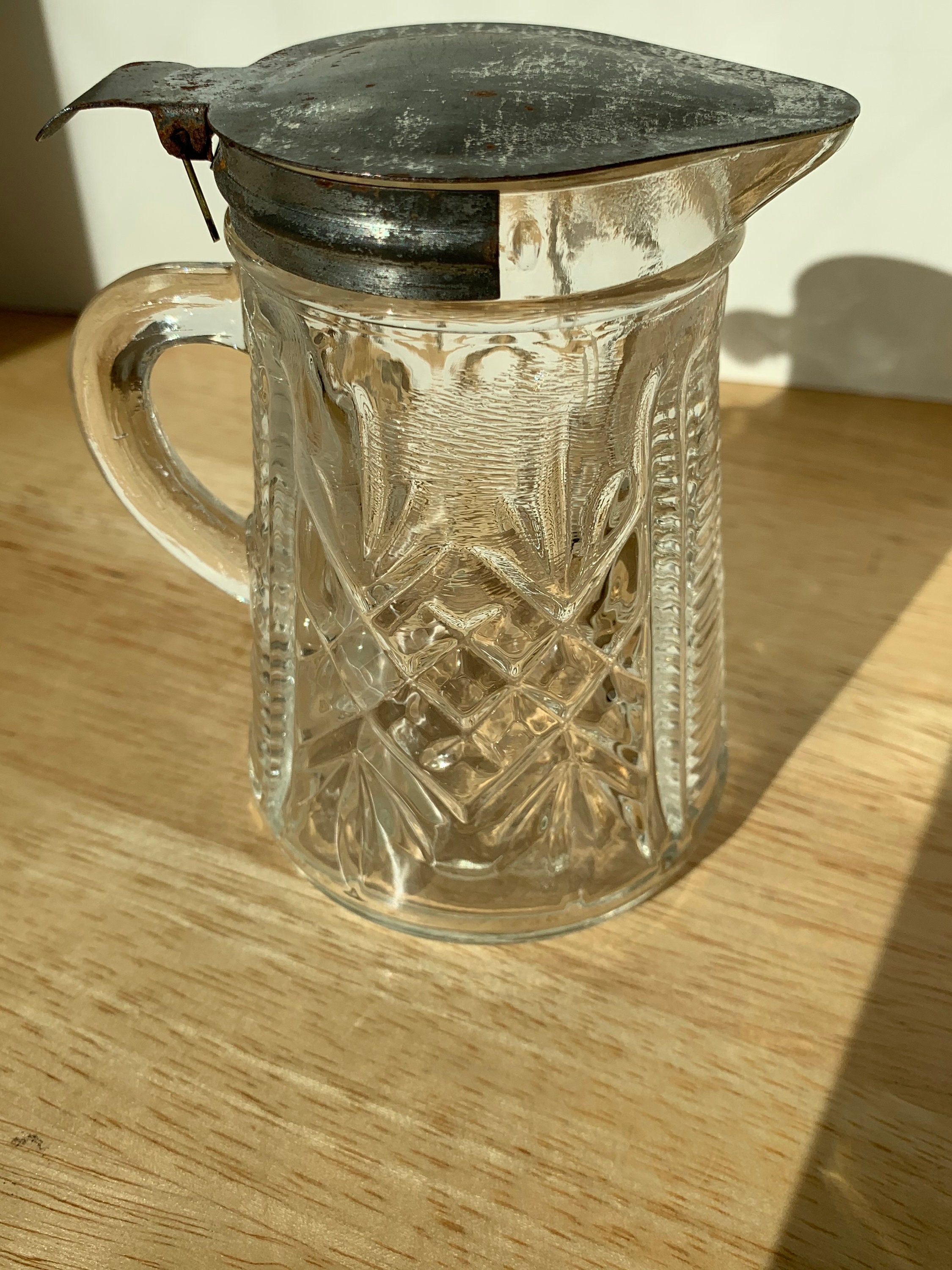 Vintage embossed glass syrup dispenser