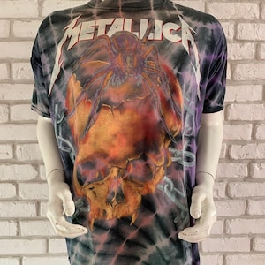 Vintage Metallica T-shirt uit de jaren 90, stropdas en kleurstof