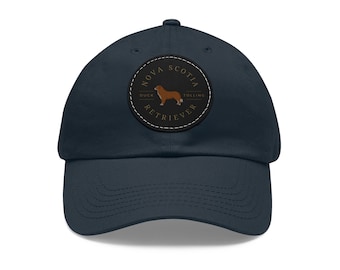 NSDTR Nova Scotia Duck Tolling Retriever prezent dla taty kapelusz ze skórzanym naszywką (okrągły) Kapelusz rasy