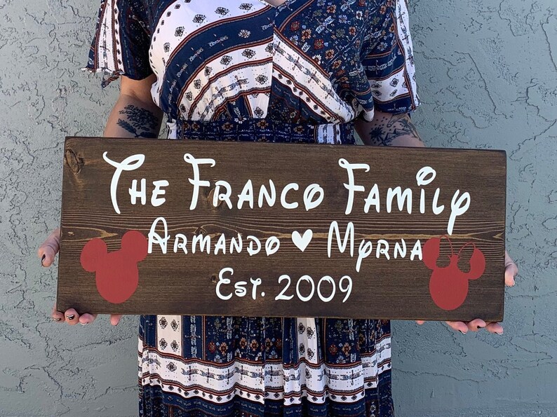 Disney Custom Family Name Sign Disney Lovers Rustic Wood Etsy