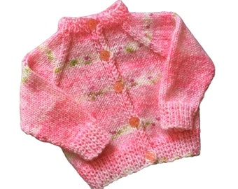 Hand-Knitted Baby Cardigan~Strawberry Stripe~0-3 months