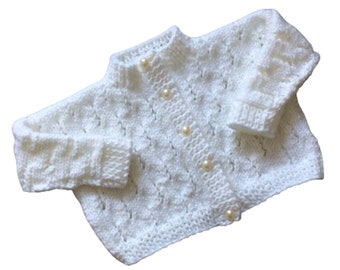 Hand-Knitted Sparkly Baby Cardigan~White~3-6 months