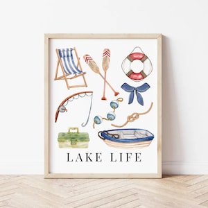 Lake Life Wall Art | Printable Wall Art | Watercolor Lake Print | Summer Wall Art | Instant Download | Lake House Art | Lake House Decor