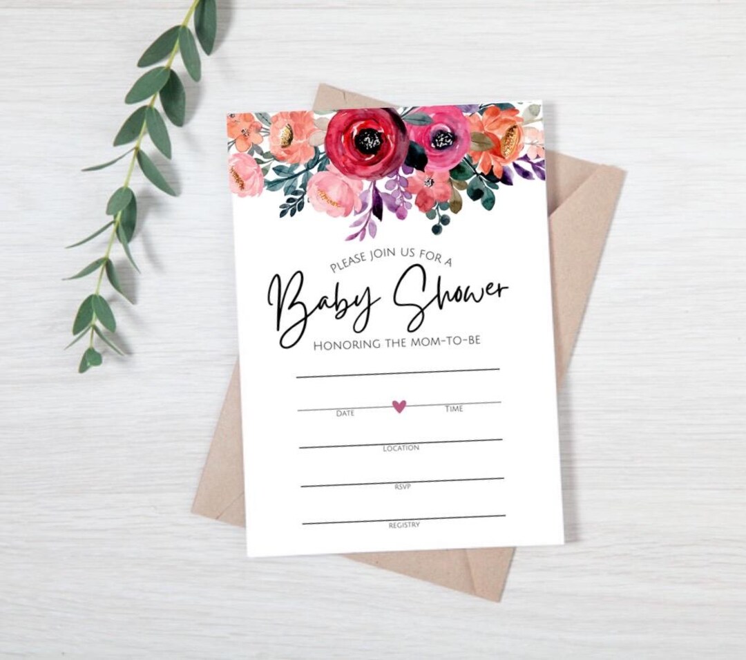 Baby Shower Digital Download Printable Shower Invitation Floral Invite ...