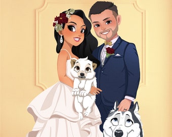 Disney Style | CUSTOM Portrait from Photo, Wedding Couple Cartoon Illustration, Personalized Digital Gift, Valentine's day gift