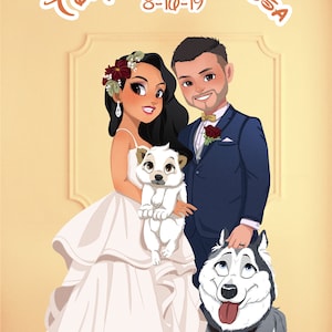 Disney Style CUSTOM Portrait from Photo, Wedding Couple Cartoon Illustration, Personalized Digital Gift, Valentine's day gift image 1