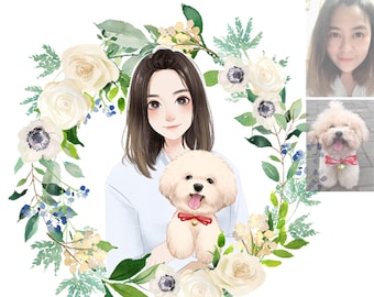 Cute Style | Custom Couple Portrait, Couple illustration, Family portrait, Personalized Pet Portrait, Dog and Cat