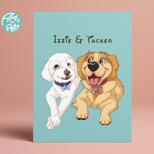 Disney Style Cute Pet Portrait, Digital, Canvas, Personalized Drawing, Pet Lover Gift image 2