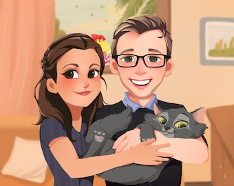 Disney Style | CUSTOM Digital Portrait from Photo, Family Cartoon, Personalized Digital Gift Cartoon, Digital download art prints