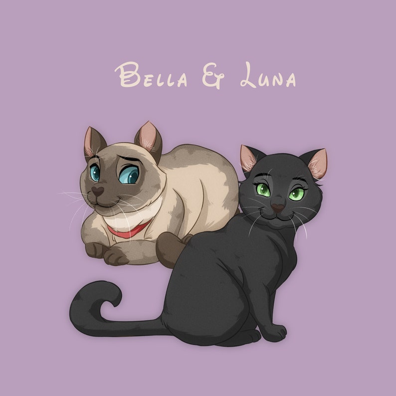 Disney Style Cute Pet Portrait, Digital, Canvas, Personalized Drawing, Pet Lover Gift image 1