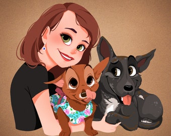 Disney Style | Custom Disney Portrait, Digital download, Cartoon Style Couple Family Portrait, Custom Commission, pet disneyfication