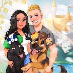 Disney Style disney Portrait, Cartoon Wedding Couple and Family Portrait,  Custom Disney Pet Commission, Disney Gifts, Disney Portrait 