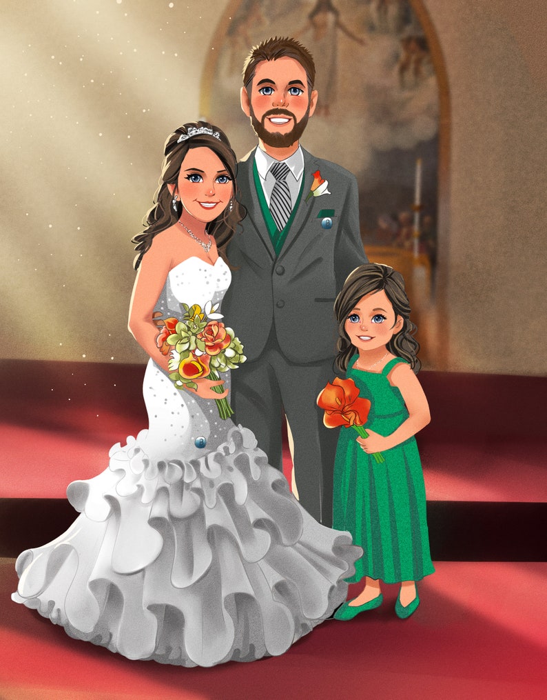 Disney Style CUSTOM Portrait from Photo, Wedding Couple Cartoon Illustration, Personalized Digital Gift, Valentine's day gift image 3