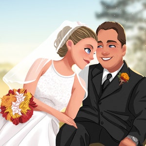 Disney Style CUSTOM Portrait from Photo, Wedding Couple Cartoon Illustration, Personalized Digital Gift, Valentine's day gift image 5