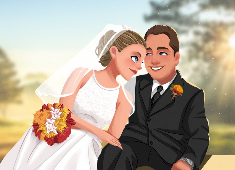 Disney Style CUSTOM Portrait from Photo, Wedding Couple Cartoon Illustration, Personalized Digital Gift, Valentine's day gift image 5