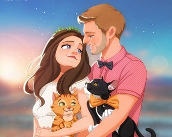 Disney Style | Custom Disney Portrait from photo, Wedding, Valentines's day gift, Unique Digital Gift For New Couples, Anniversary Gift