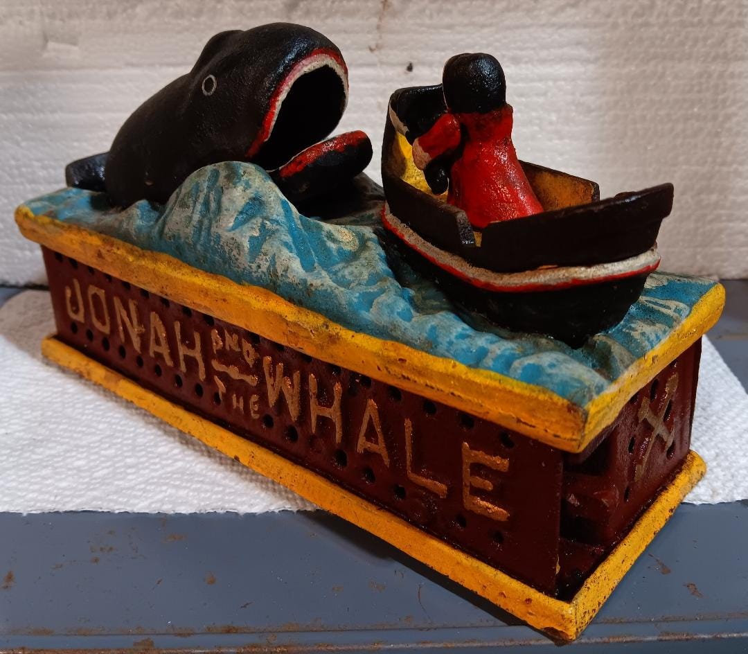 Jonah and the Whale Shepard Hardware Mechanical Bank Cast Iron