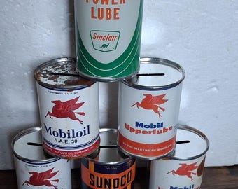 Mini latas de aceite, huchas, seis latas vacías, decoración para el hogar, la oficina o el garaje