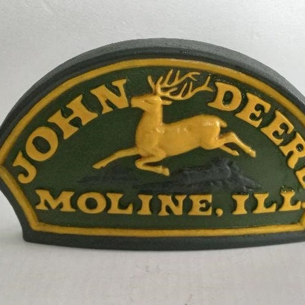 John Deere Doorstop Cast Iron Moline Illinois Bookend Man Cave Home Decor