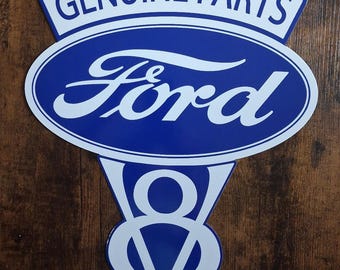 Letrero de acero resistente de 18 pulgadas con piezas originales Ford V8 para decoración del hogar, oficina, garaje o taller.