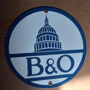 B & O  RR Porcelain Sign Railroad Home Office Garage Shop Bar Decor