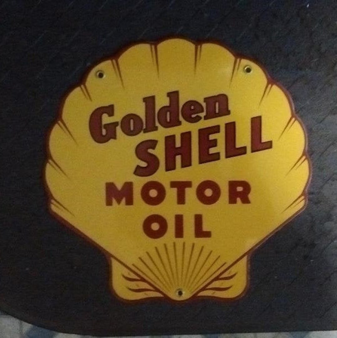 Golden Shell Motor Oil Heavy Metal Sign Single Sided Gas Etsy