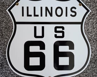 Illinois Route 66 Porcelain Shield Sign Service Home Office Garage Shop Bar Decor
