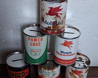 Mini latas de aceite, huchas, seis latas vacías, decoración para el hogar, la oficina o el garaje