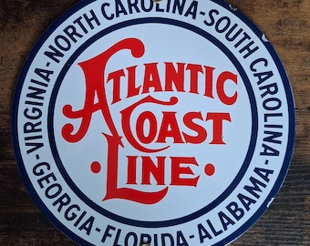 Letrero de porcelana de Atlantic Coast Lines para ferrocarril, hogar, oficina, garaje, tienda, bar.